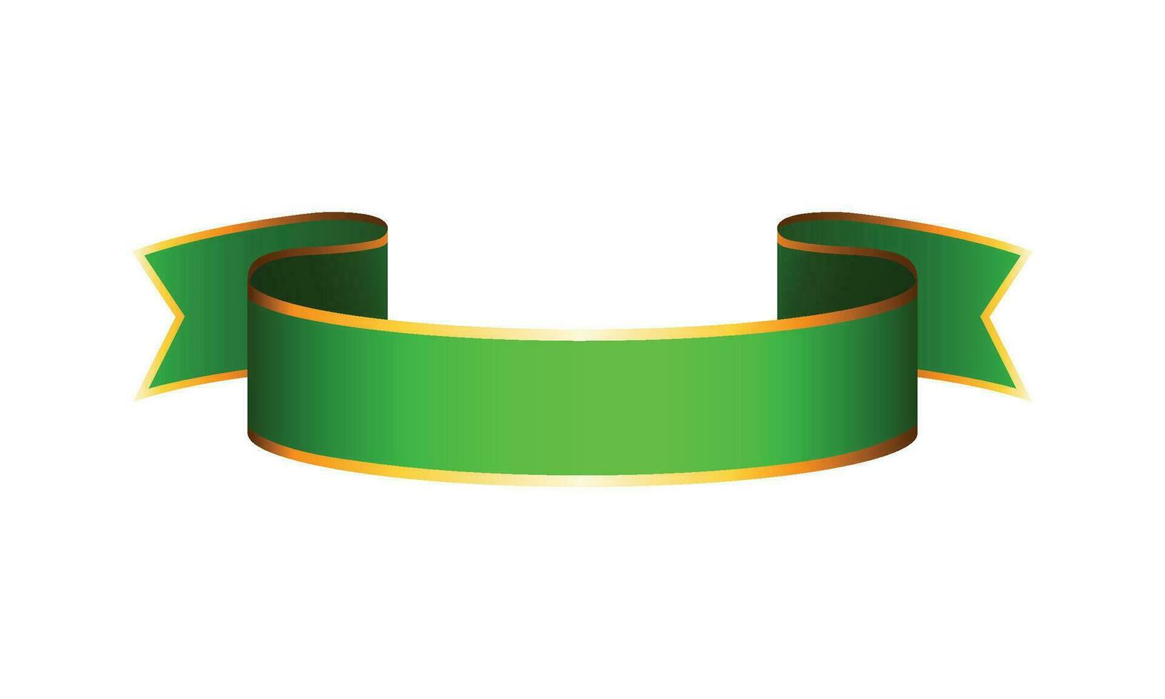 Vector realistic decorative satin green and golden ribbon icon on white