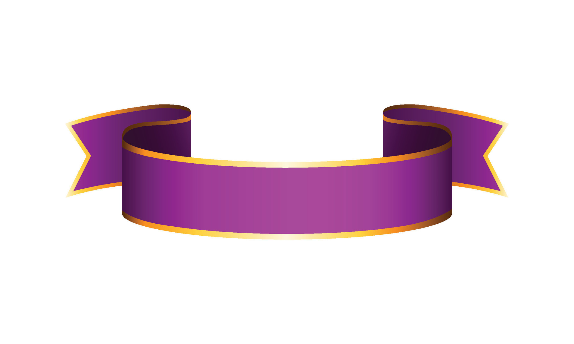 Vector realistic decorative satin purple and golden ribbon icon on