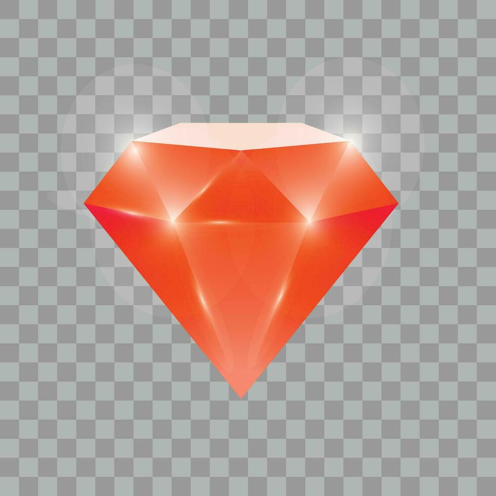 Vector precious stone red color, ruby in cartoon style. jewel, treasure, gem, brilliant, diamond, crystal