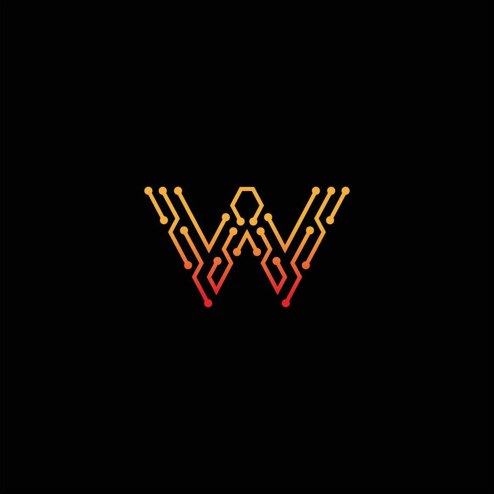 Abstract letter W logo design template technology electronics digital dot connection cross vector logo icon logotype