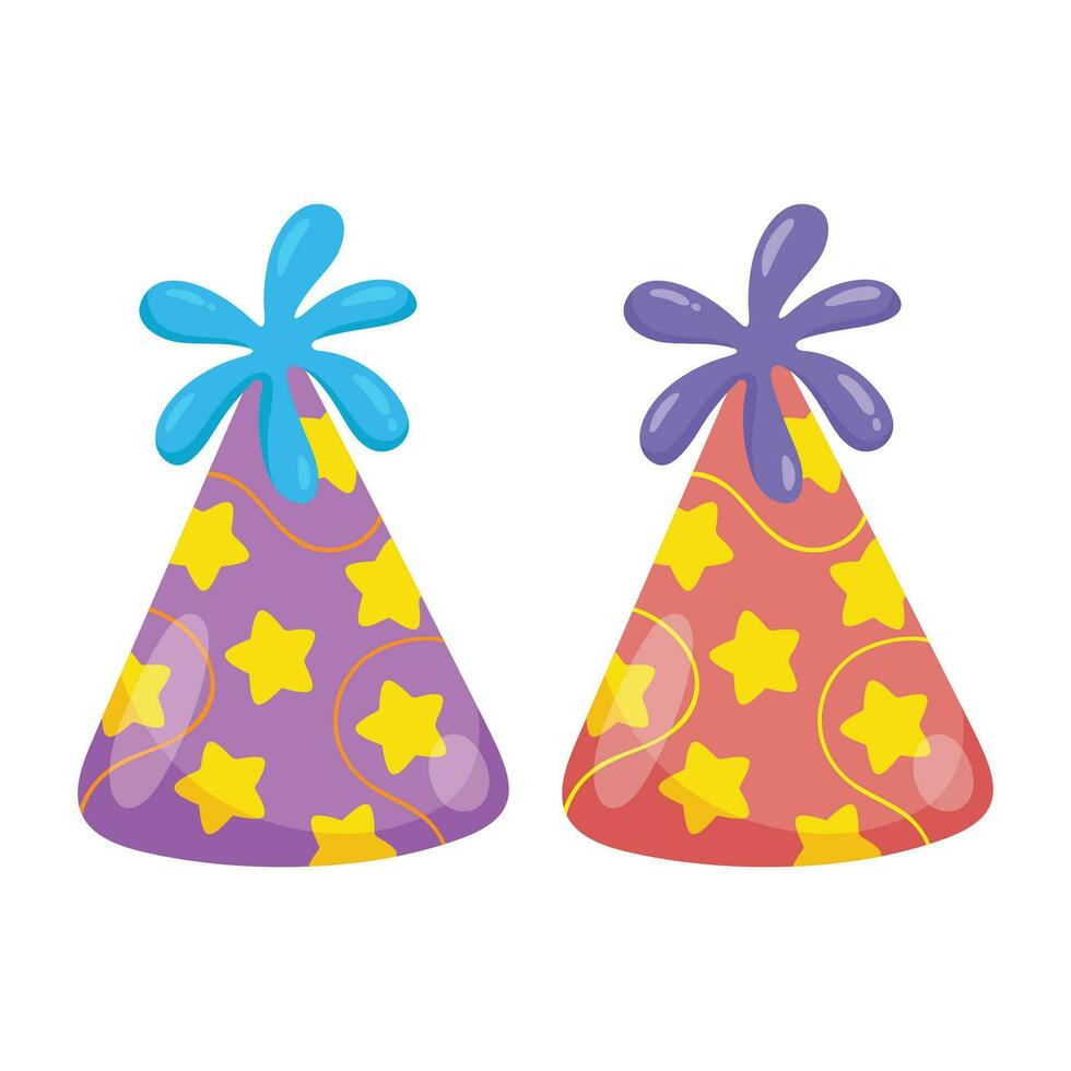 Vector cartoon happy birthday party celebration cone decorated hats