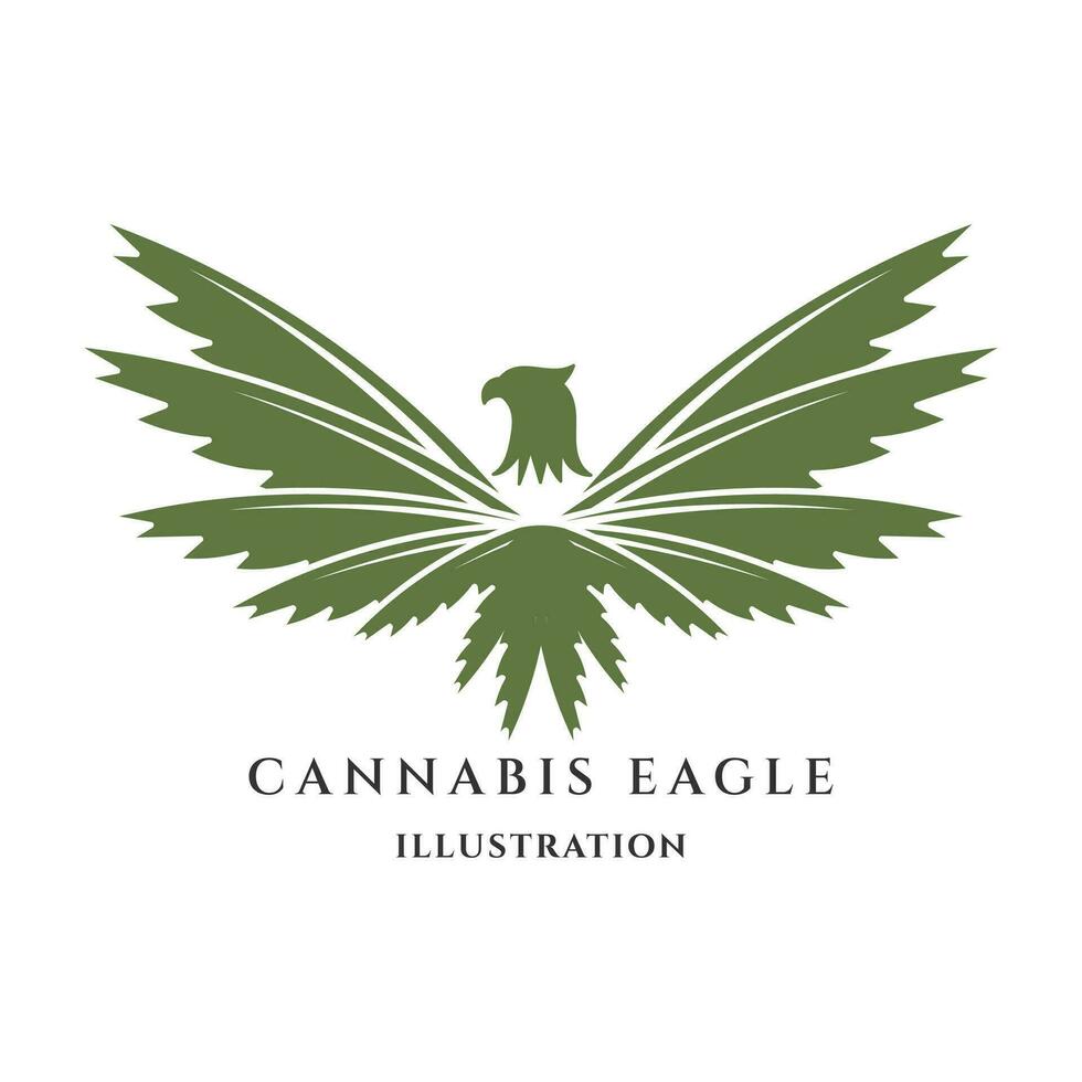 Spread Wings Eagle Hawk Falcon Cannabis Marijuana Ganja Leaf for Hemp CBD Oil Icon vector