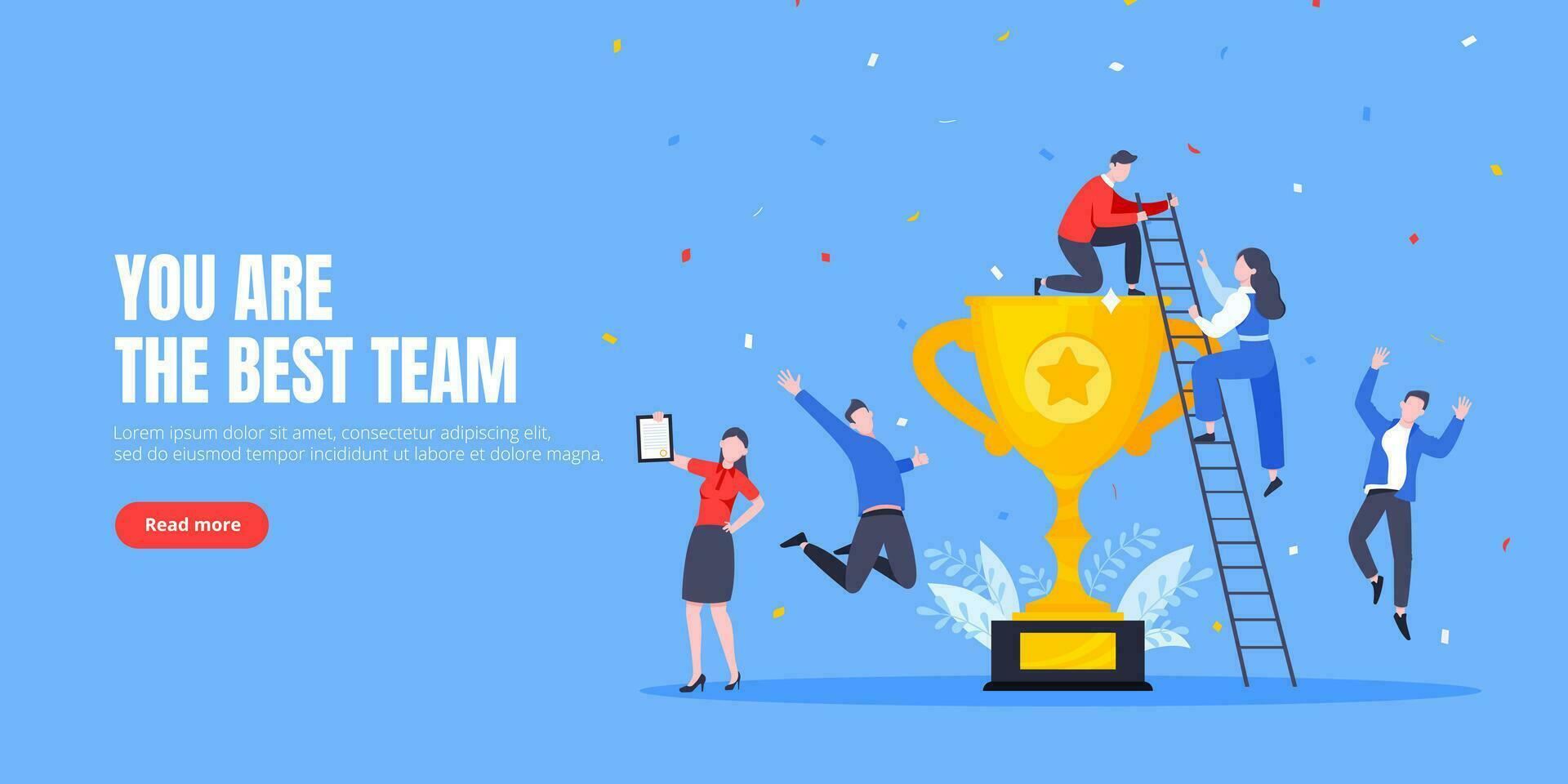 Happy business employee team winners award ceremony flat style design vector illustration.