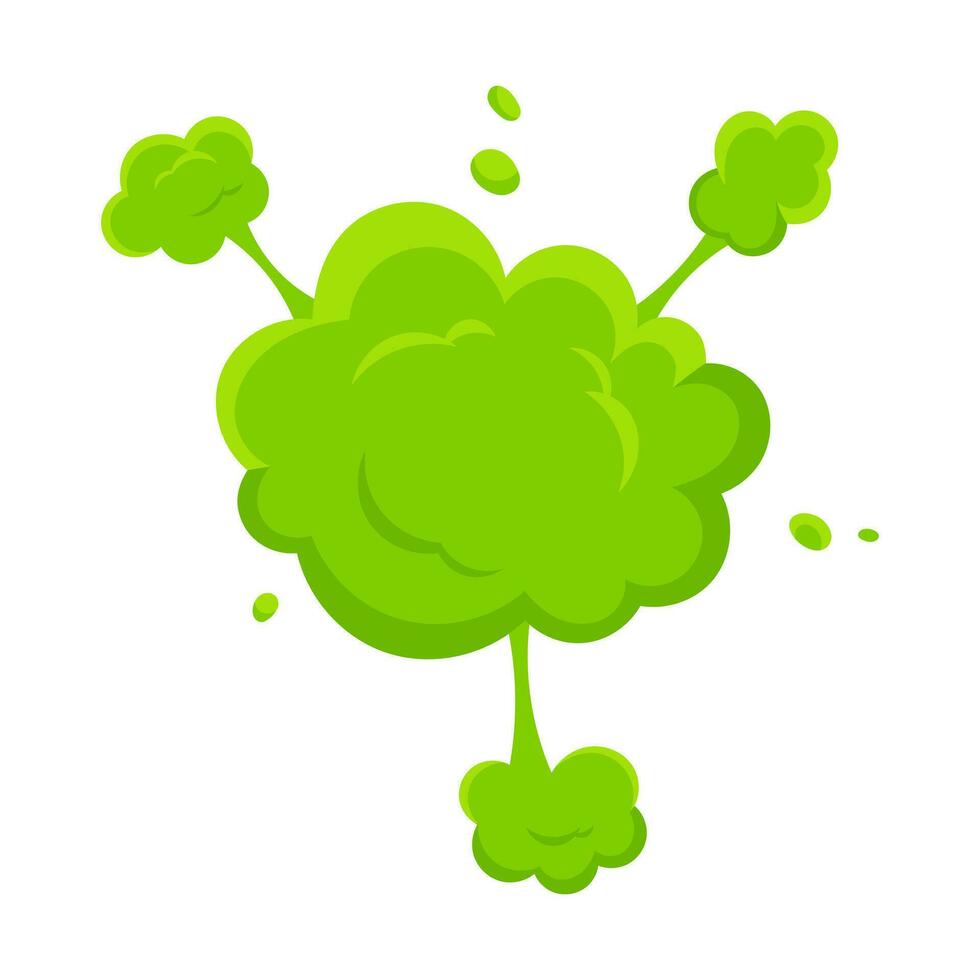 oliendo verde dibujos animados fumar o pedo nubes plano estilo diseño vector ilustración.