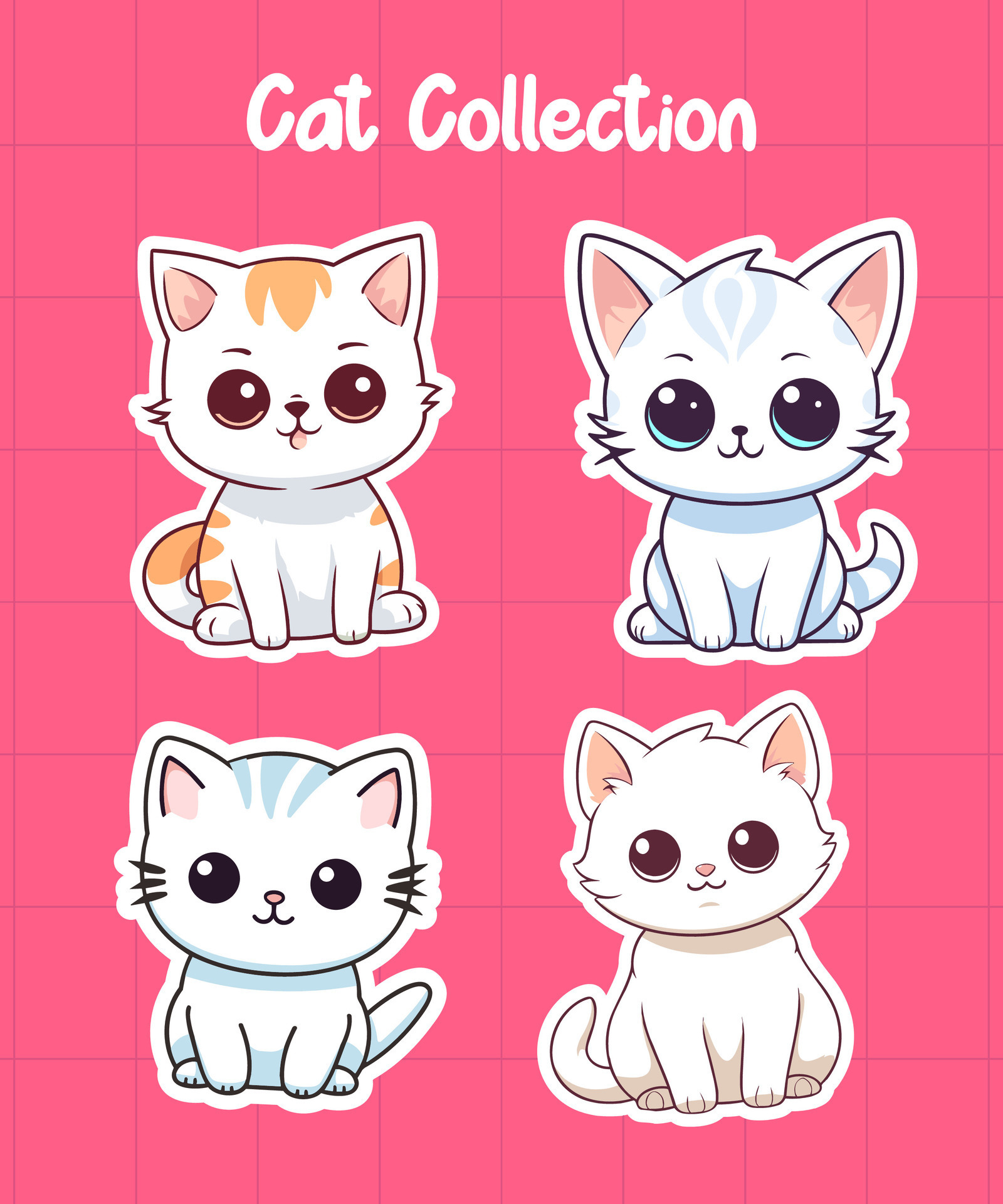 vector cute cat cartoon characters illustrations set. cats with heart ...