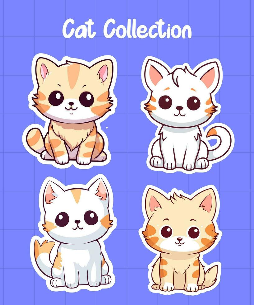 vector cute cat cartoon characters illustrations set. cats with heart ...