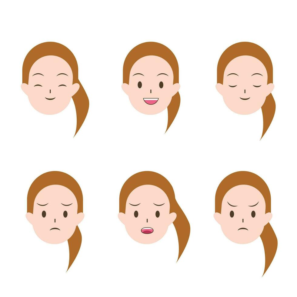 Woman or girl cartoon's emotions. Facial expression vector