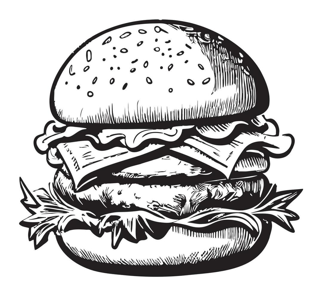 Double humburger fast food hand drawn sketch Vector illustration