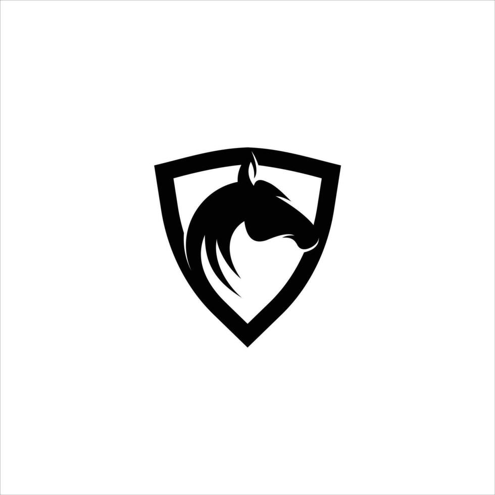 Creative Black Horse Shield Crown Logo Design Symbol Vector Illustration