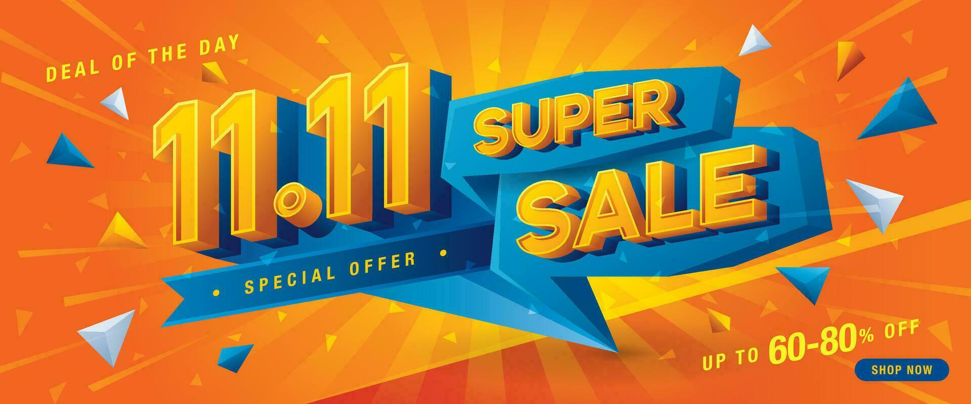 11.11 Shopping Day Super Sale Banner Template design special offer discount vector