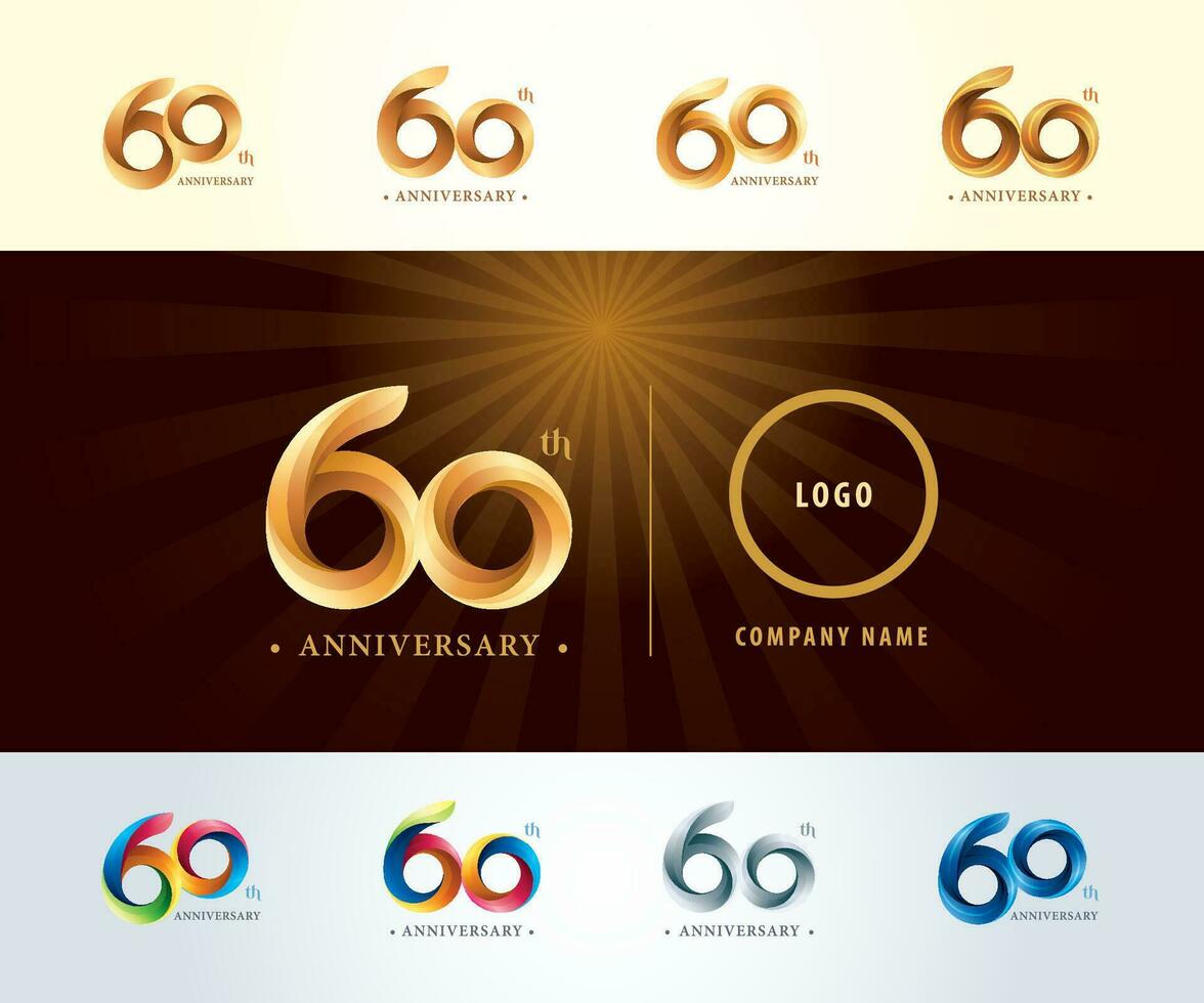 conjunto de 60 aniversario logotipo diseño, sesenta años celebracion aniversario logo vector