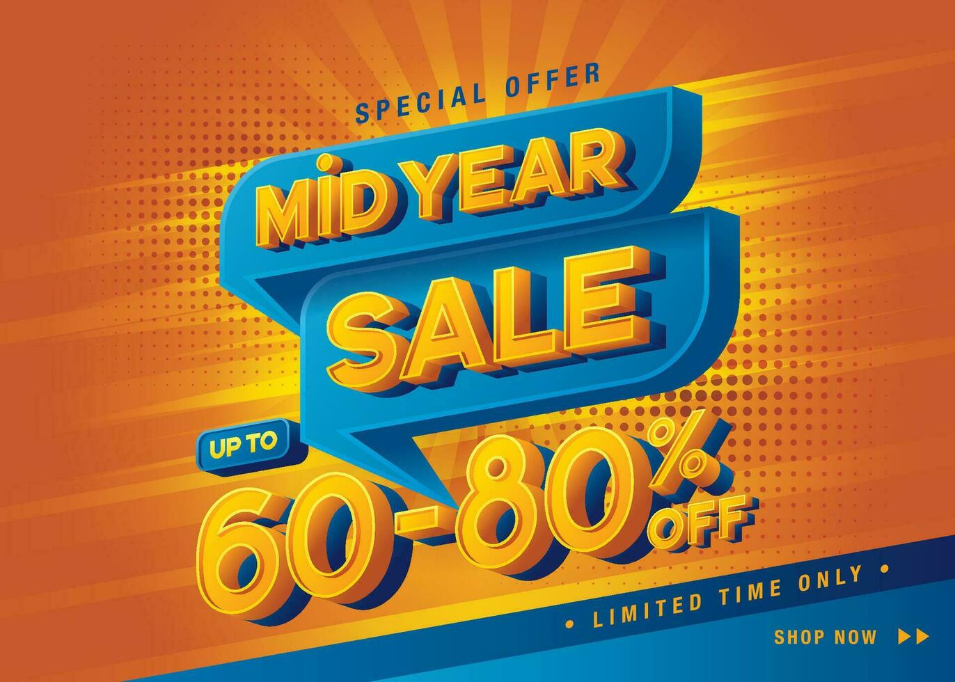 Mid Year Sale Banner Template design special offer discount 60-80 off, Shopping banner vector