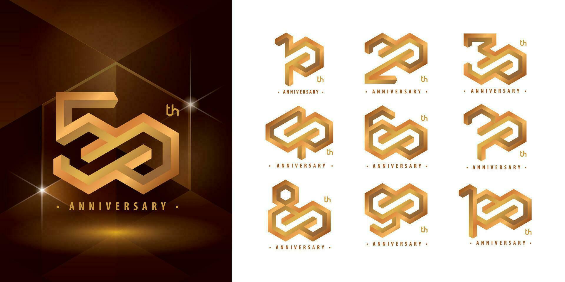 Set of 10 to 100 Anniversary logotype design, Years Celebrate Anniversary Logo vector