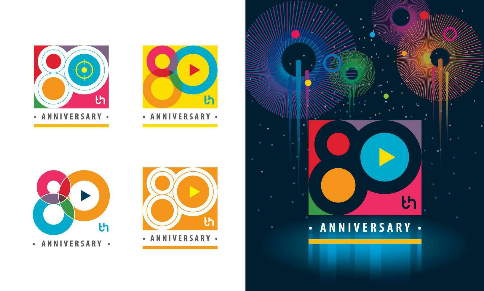 Set of 80th Anniversary logotype design, Eighty years Celebrating Anniversary vector