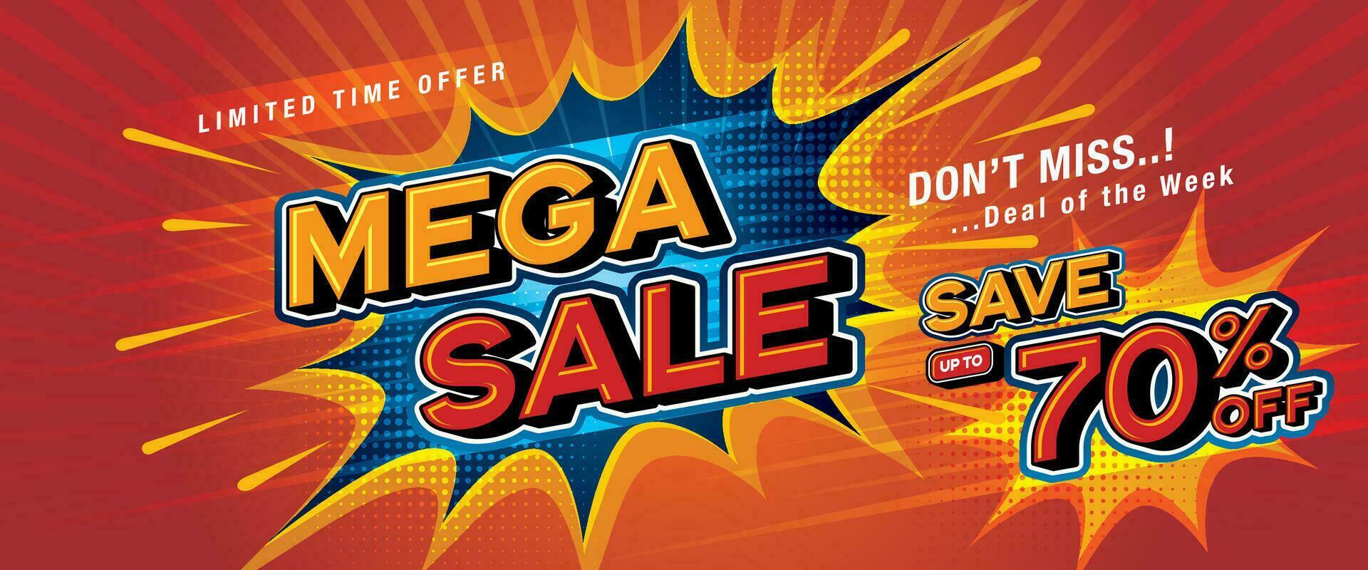 Mega Sale Banner Template design special offer discount 70 percent off, Shopping banner vector