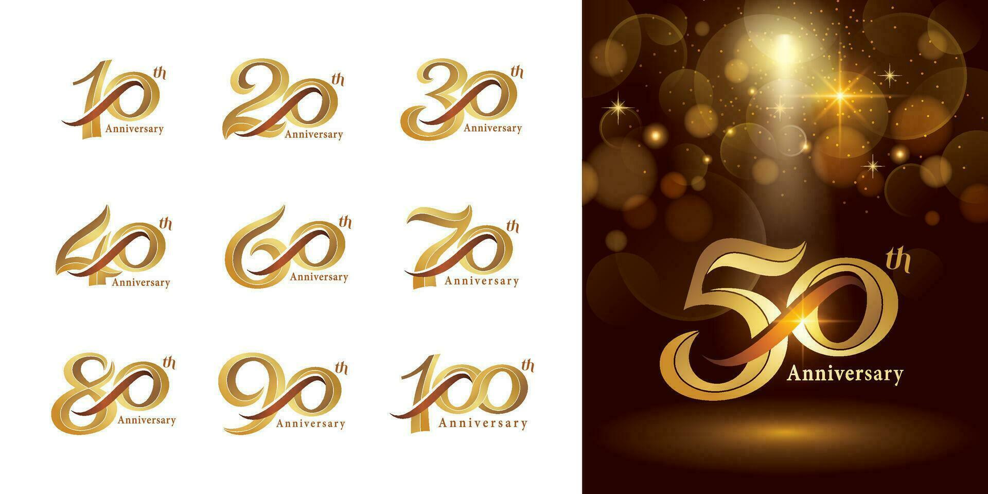 conjunto de aniversario logotipo diseño, elegante clásico logo, Clásico y retro serif número letras vector