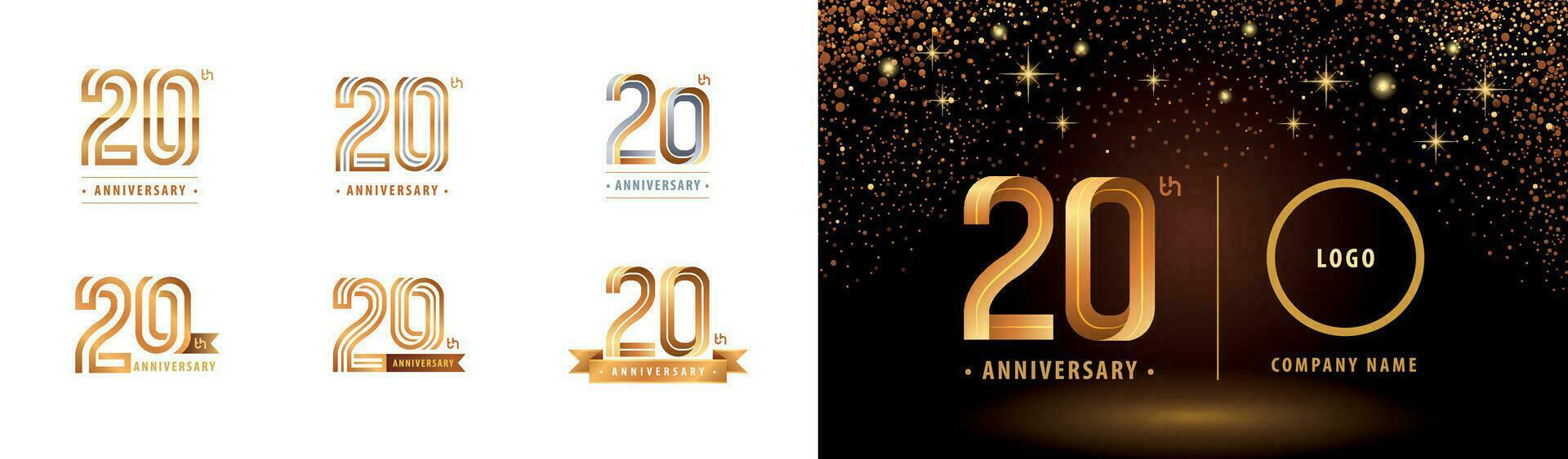 conjunto de Vigésimo aniversario logotipo diseño, veinte años celebrar aniversario logo vector