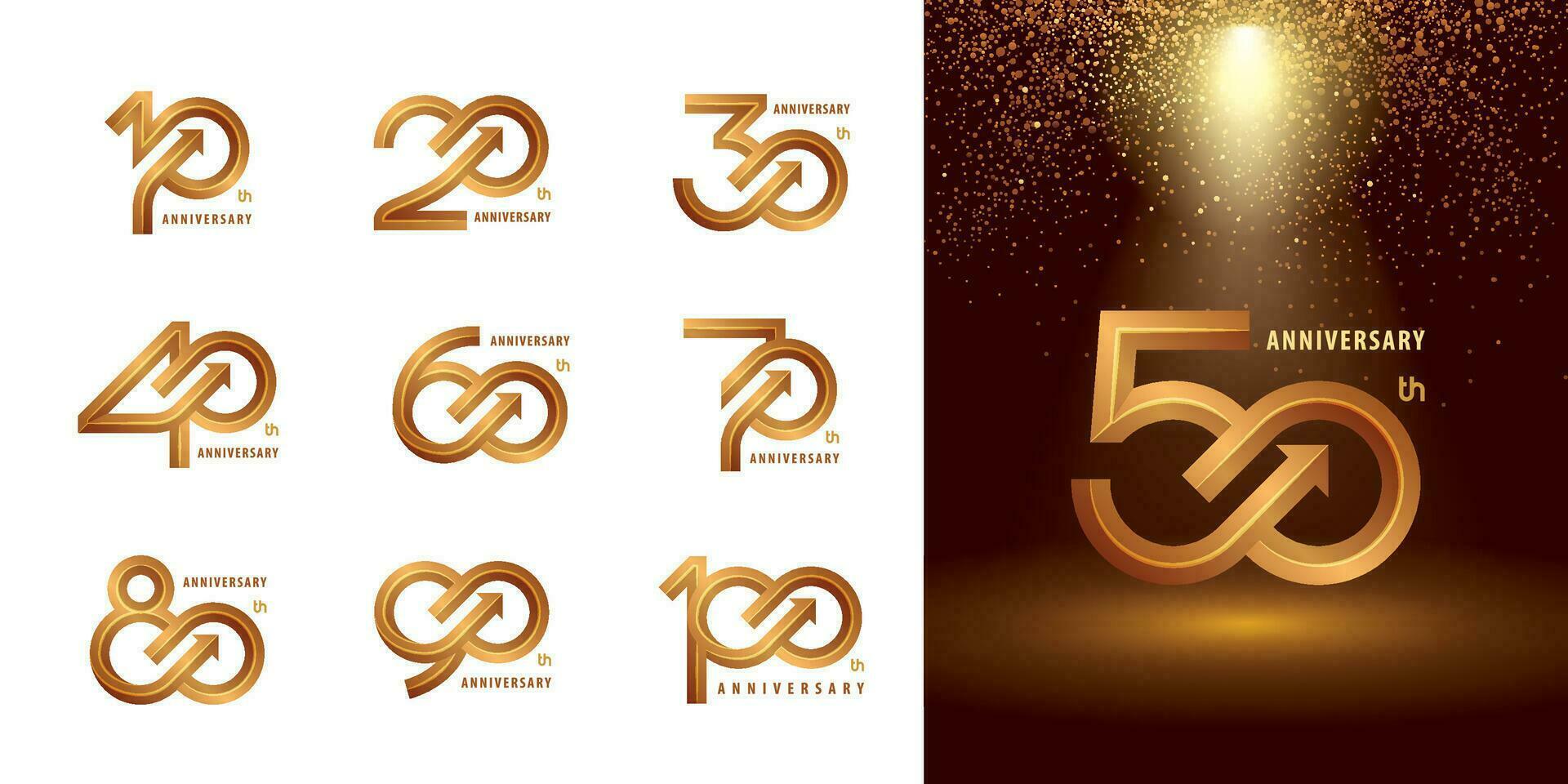 conjunto de 10 a 100 aniversario logotipo diseño, años celebrar aniversario logo vector