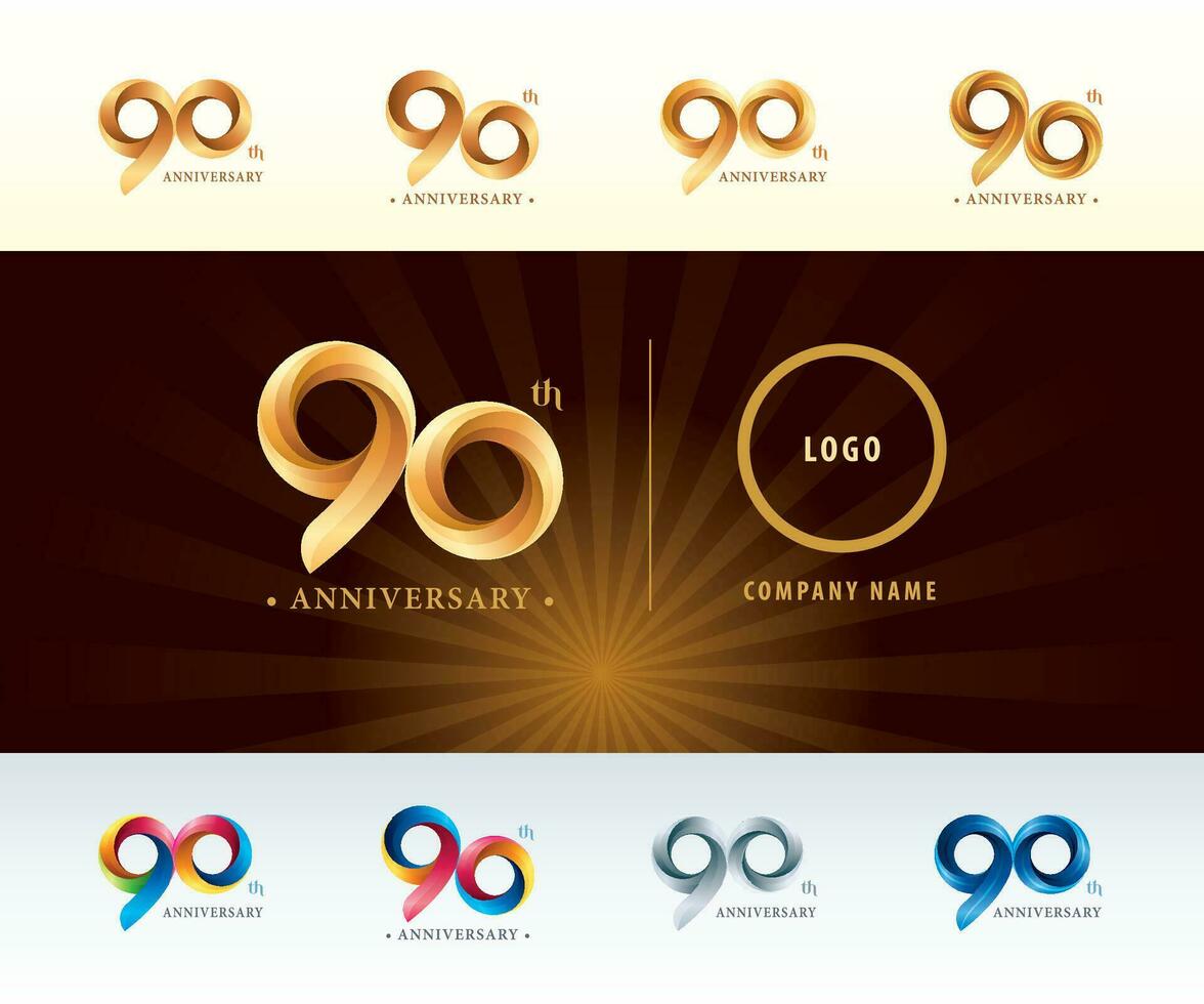 conjunto de 90 aniversario logotipo diseño, noventa años celebracion aniversario logo vector