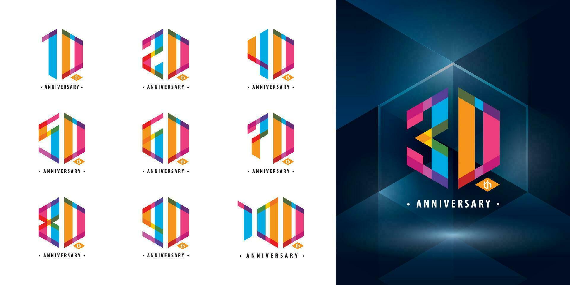 conjunto de 10 a 100 aniversario logotipo diseño, años celebrar aniversario logo vector