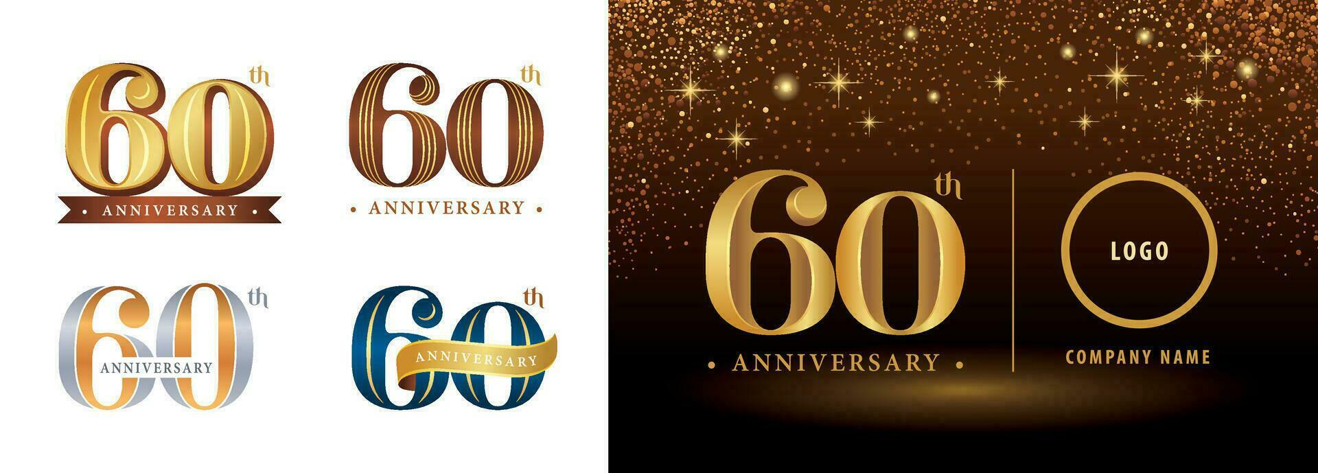 conjunto de 60 aniversario logotipo diseño, sesenta años celebrando aniversario logo vector