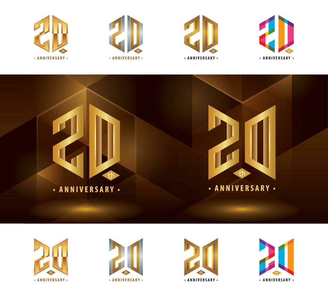 conjunto de Vigésimo aniversario logotipo diseño, veinte años celebrar aniversario logo vector