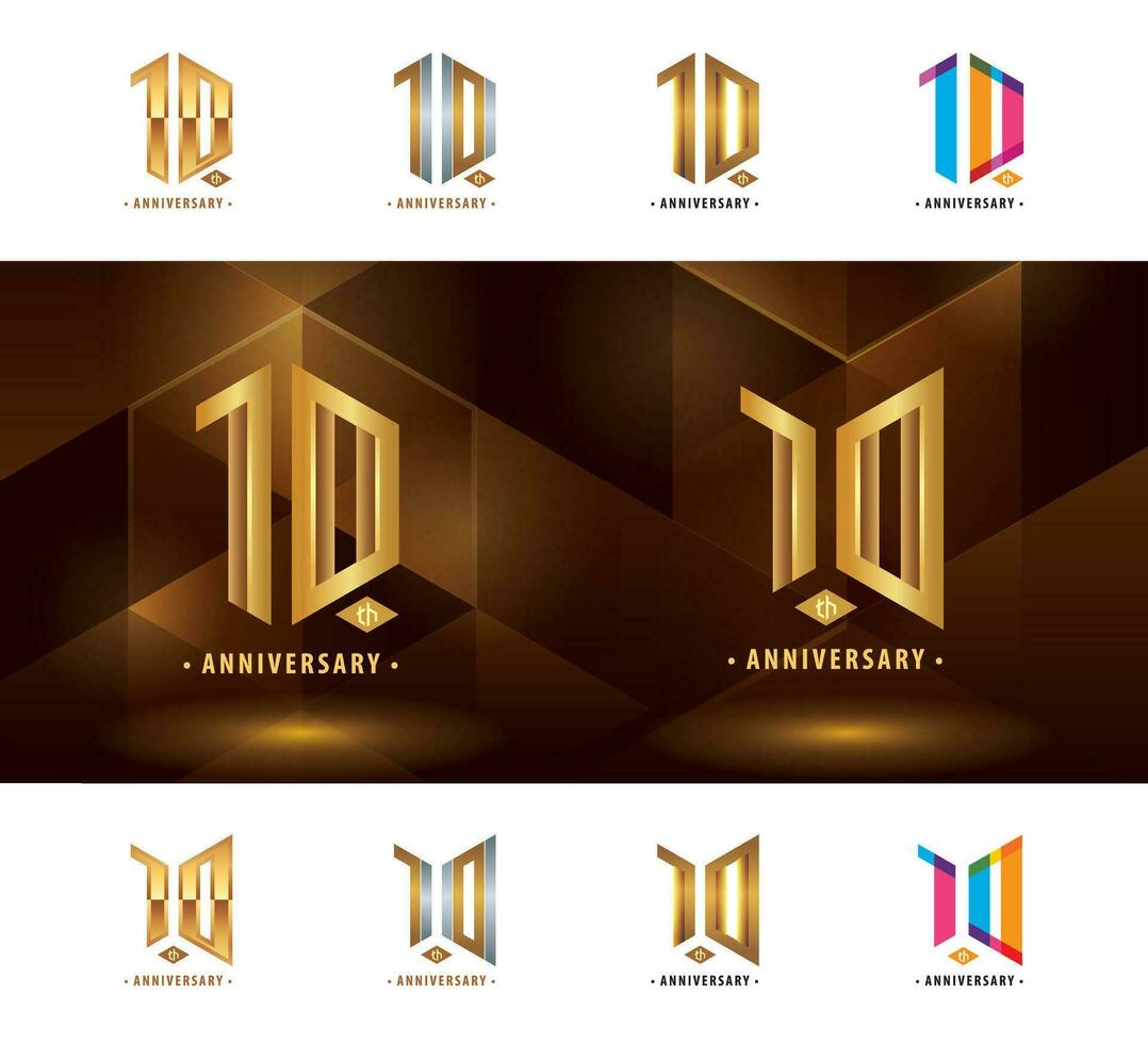 conjunto de 10 aniversario logotipo diseño, diez años celebrar aniversario logo vector