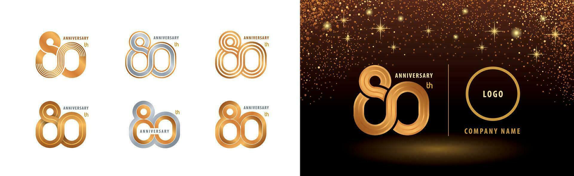 conjunto de 80 aniversario logotipo diseño, ochenta años aniversario celebracion vector