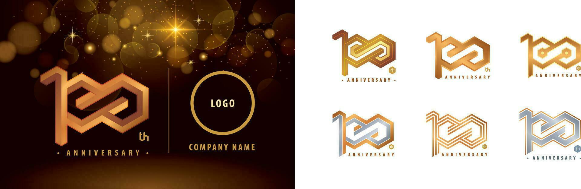 conjunto de Centésimo aniversario logotipo diseño, cien años aniversario celebracion vector