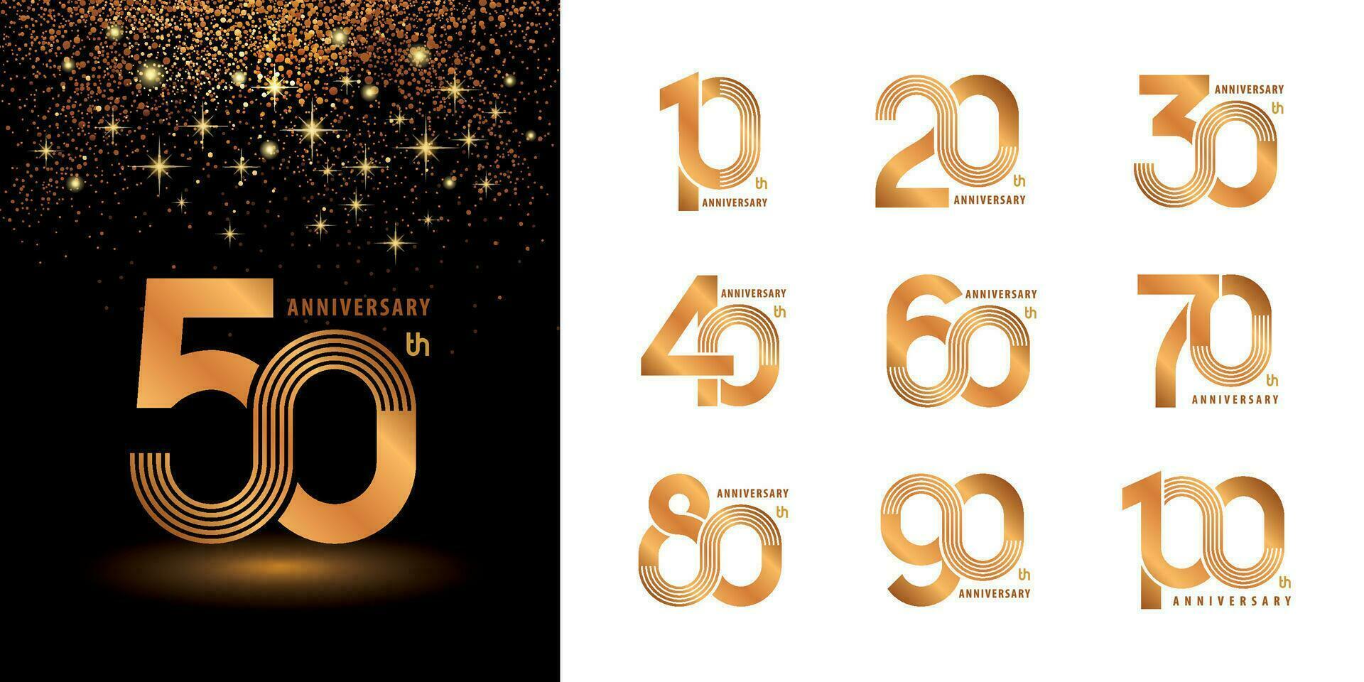 conjunto de 10 a 100 aniversario logotipo diseño, años celebrar aniversario logo vector