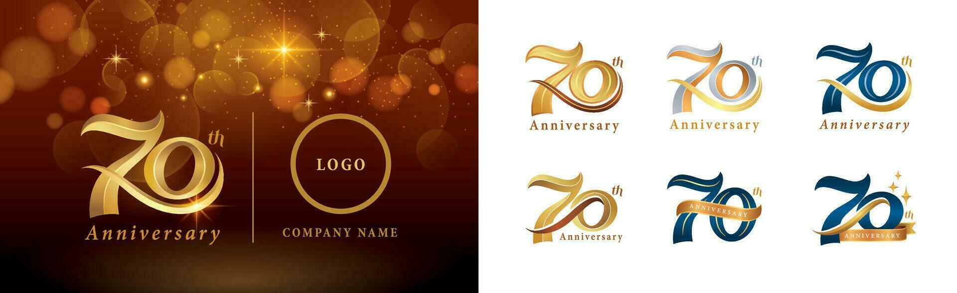 conjunto de 70 aniversario logotipo diseño, setenta años celebrando aniversario logo vector