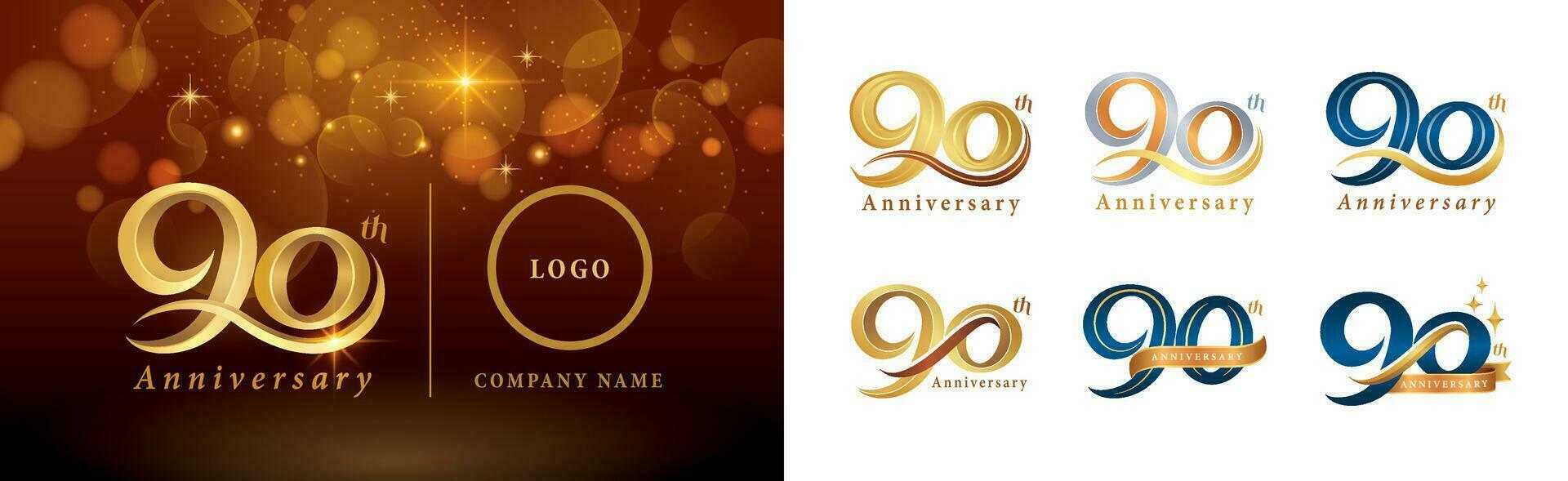 Set of 90th Anniversary logotype design, Ninety years Celebrating Anniversary Logo vector