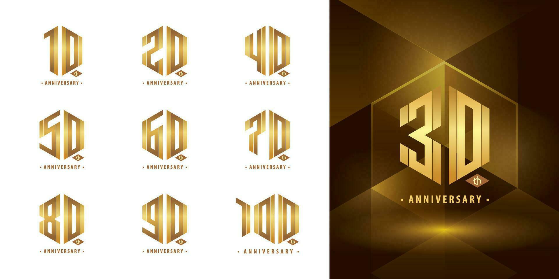 Set of 10 to 100 Anniversary logotype design, Years Celebrate Anniversary Logo vector