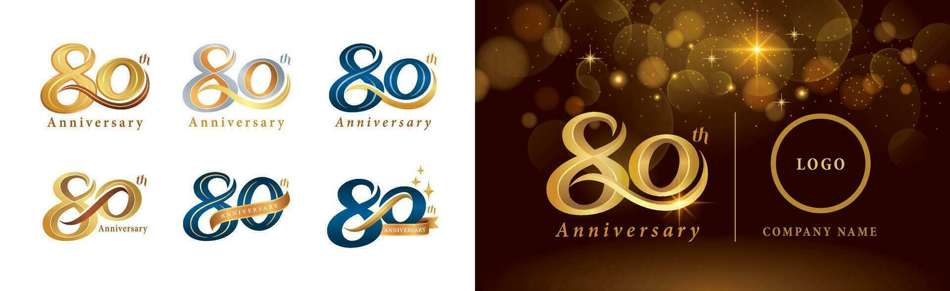 conjunto de 80 aniversario logotipo diseño, ochenta años celebrando aniversario logo vector