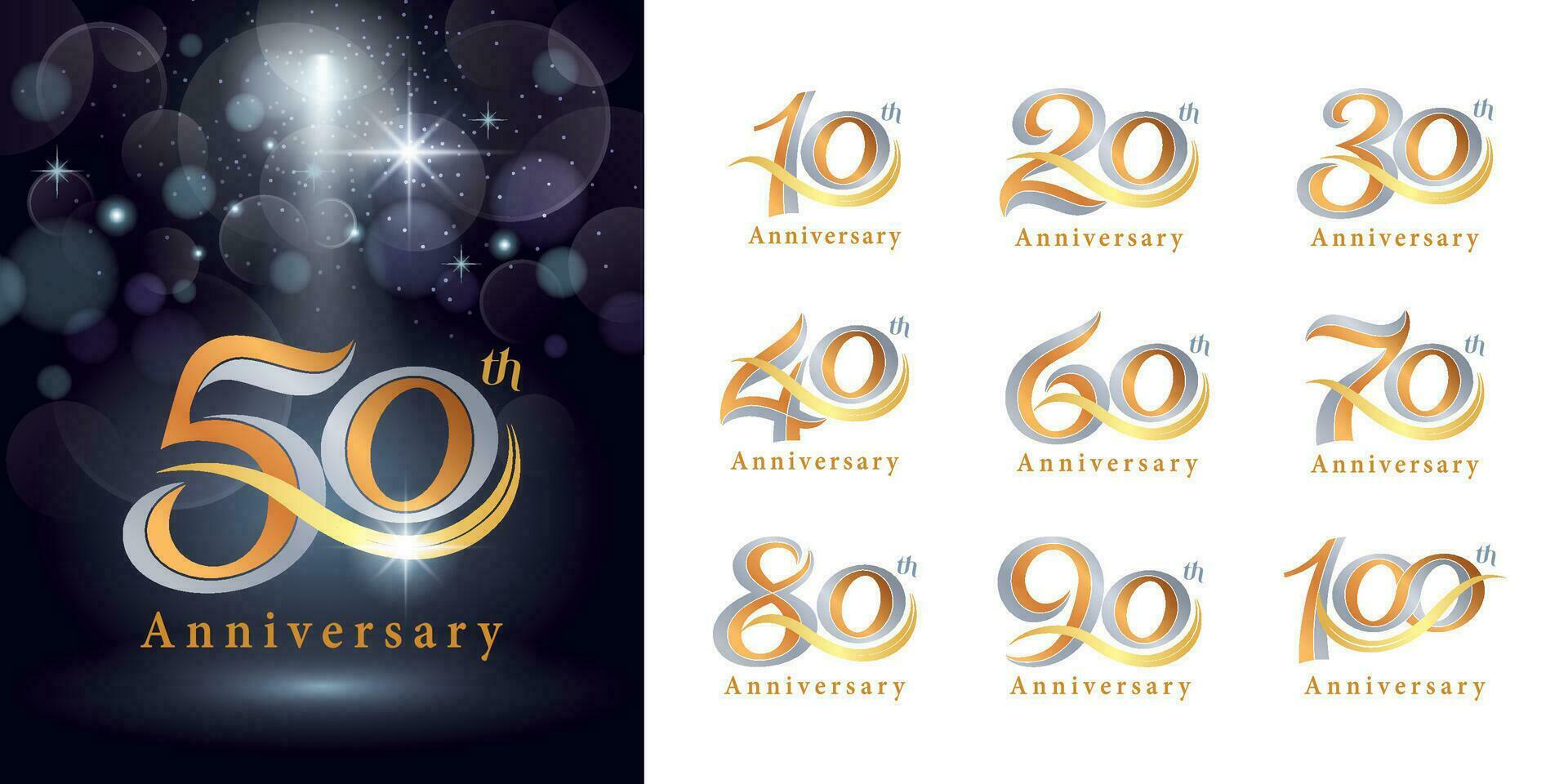 Set of Anniversary logotype design, Elegant Classic Logo, Vintage and retro Serif Number Letters vector