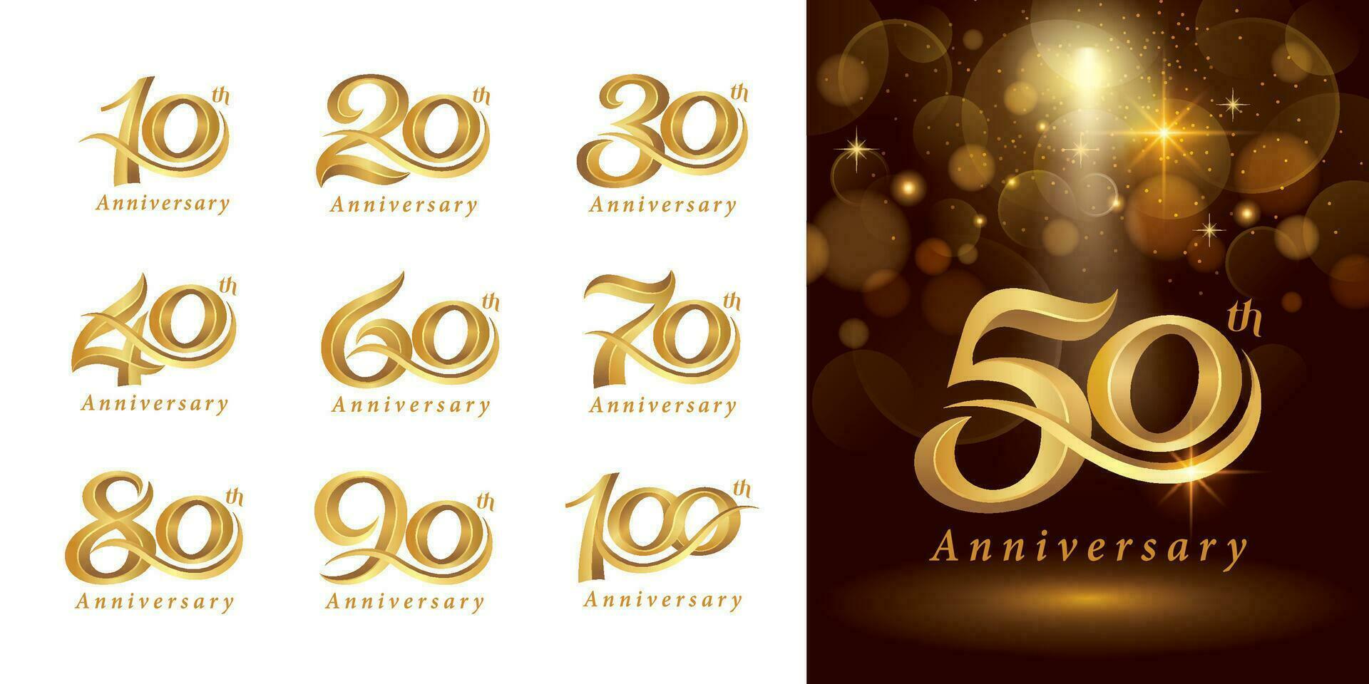 Set of Anniversary logotype design, Elegant Classic Logo, Vintage and retro Serif Number Letters vector