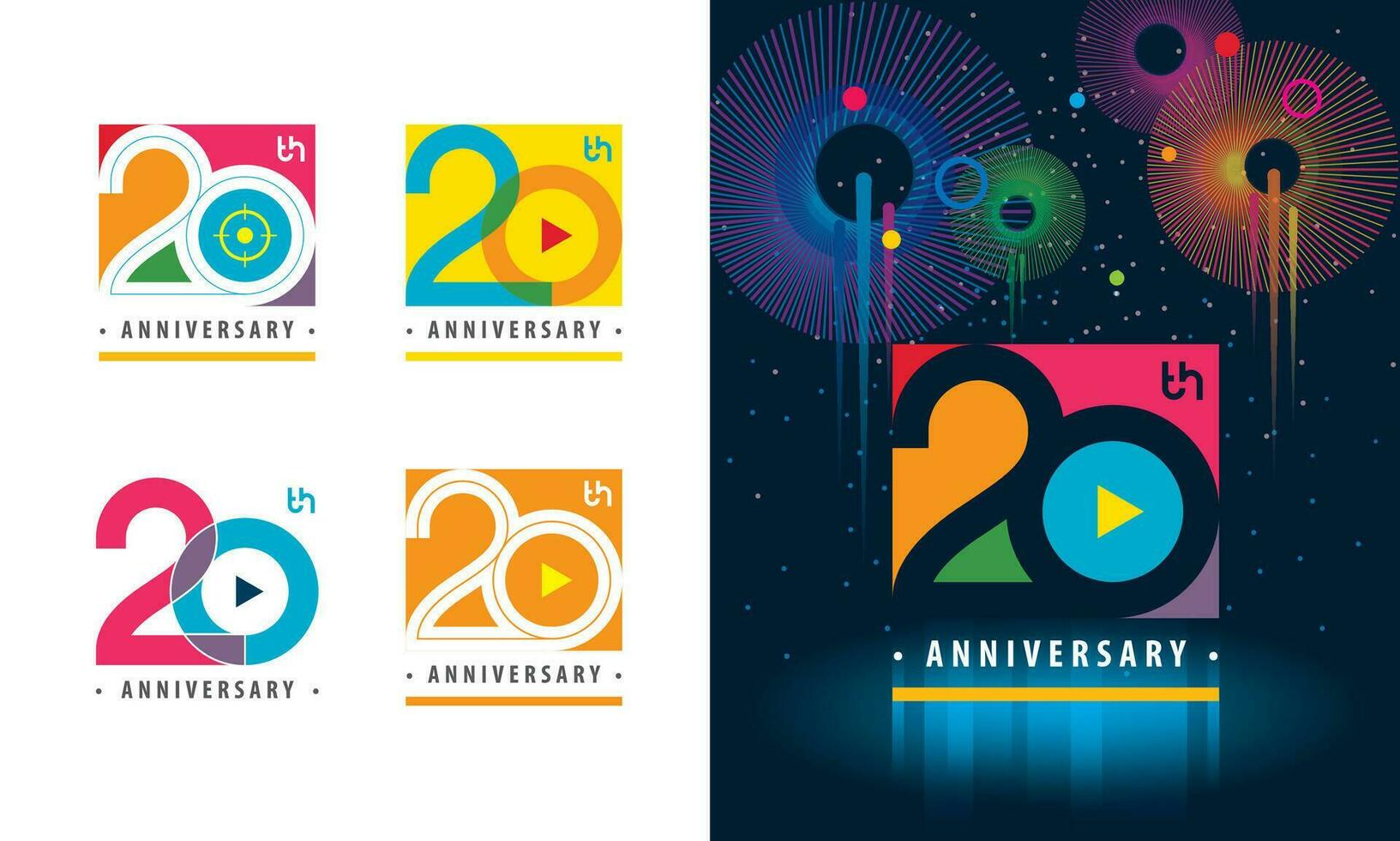 conjunto de Vigésimo aniversario logotipo diseño, veinte años celebrando aniversario firmar vector
