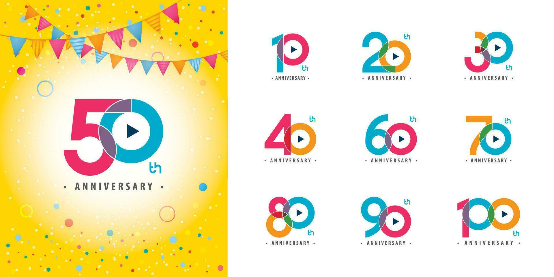 conjunto de aniversario logotipo diseño, celebrando aniversario vistoso logo vector