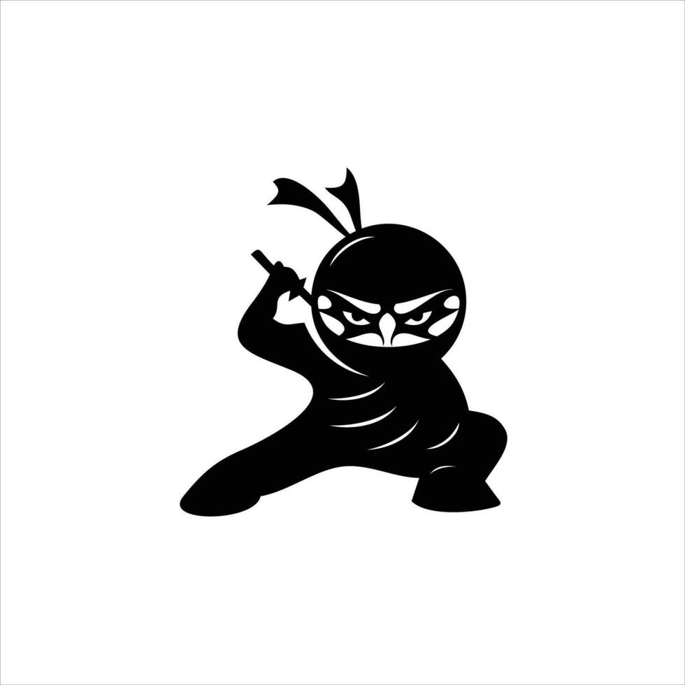 ninja guerrero logo diseño vector modelo. silueta de combatiente. - vector