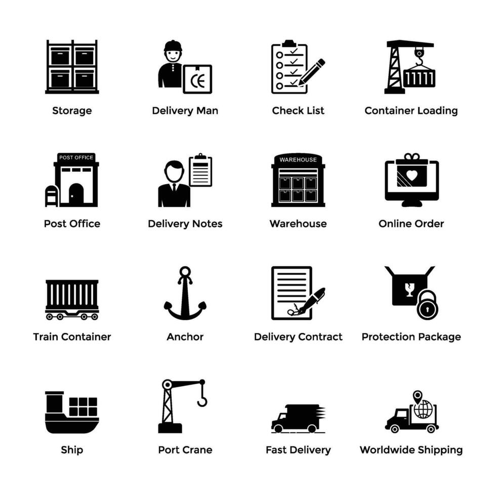 Set of Global Delivery Glyph Icons vector