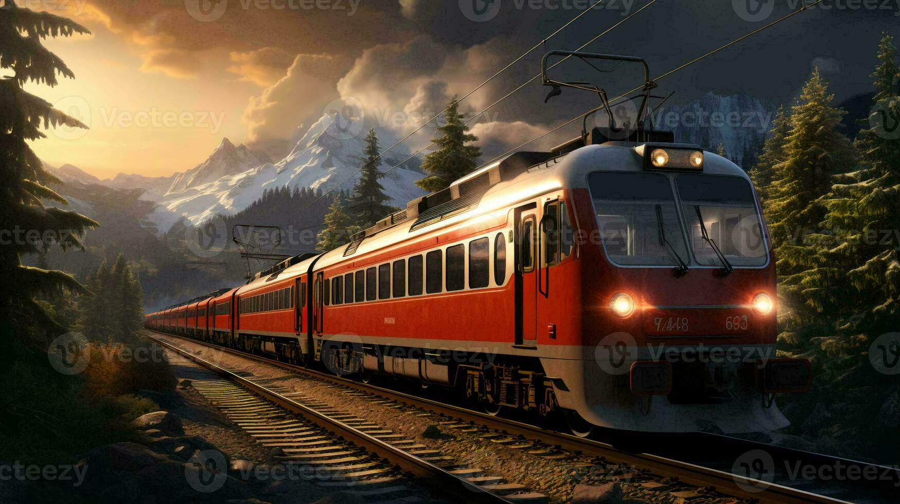 The train rides on rails and delivers goods and people by rail. AI generated photo