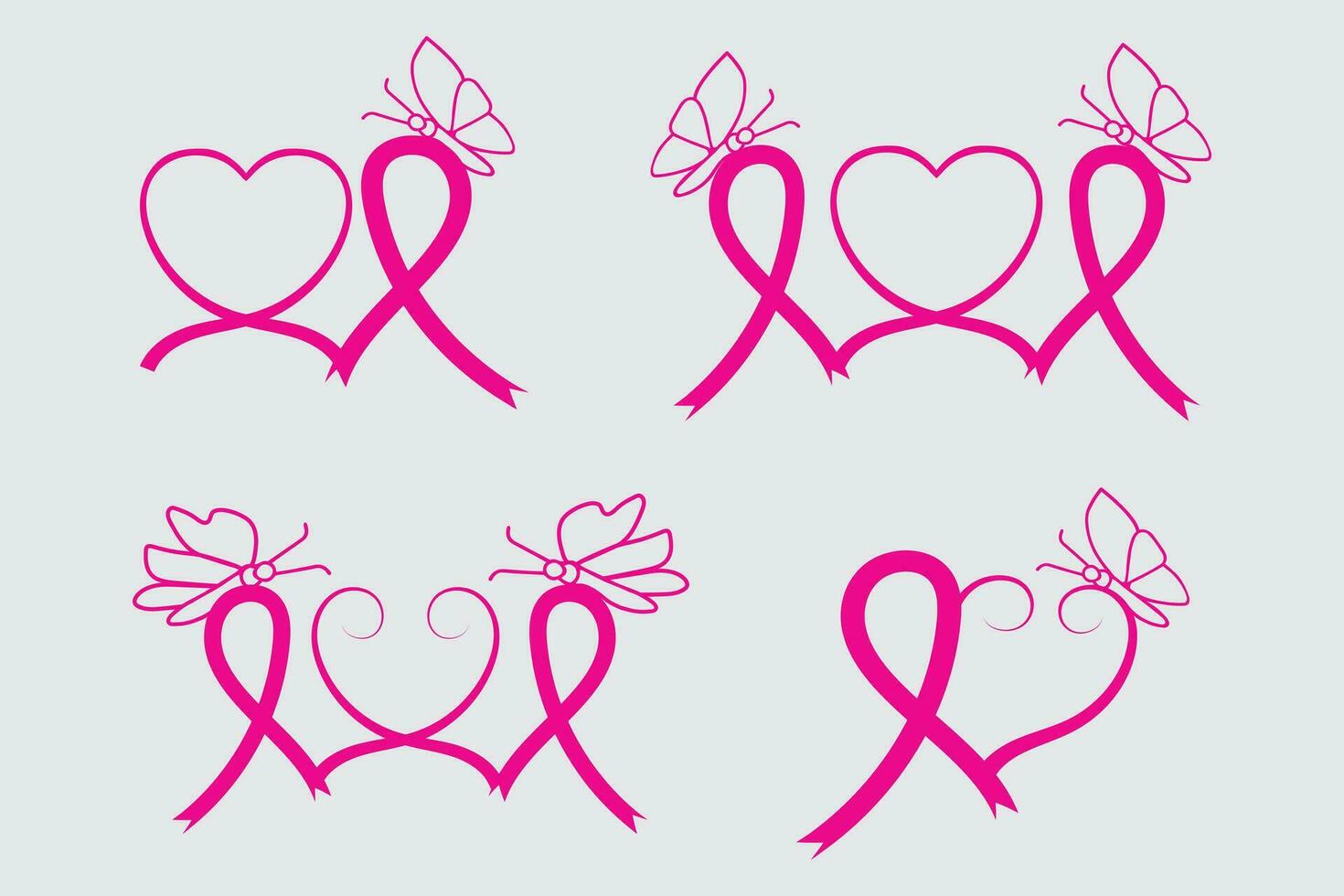 Breast Cancer Awareness Heart Ribbon with Butterfly vector symbol ,Stop cancer Campaign typography tape, calligraphy positive signs illustration, Cancer Awareness Month