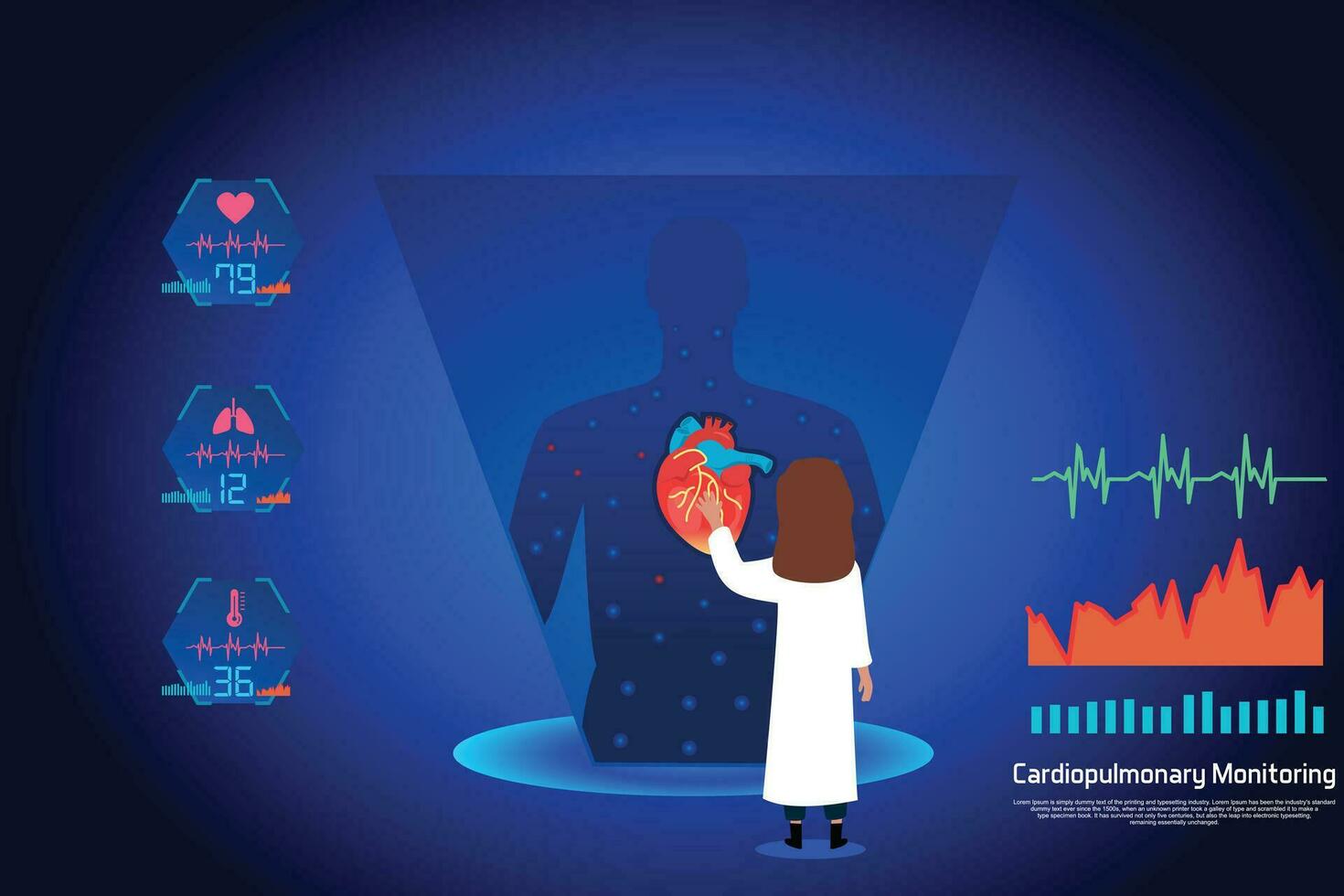 Futuristic medical technology. Cardiopulmonary Monitoring and Hemodynamic Monitoring vector