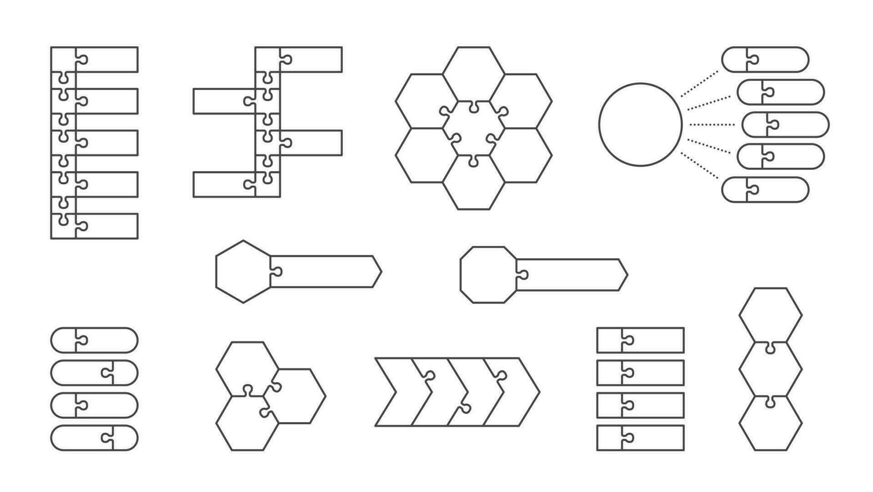 infographic Flat Line design template. Business jigsaw concept. vector