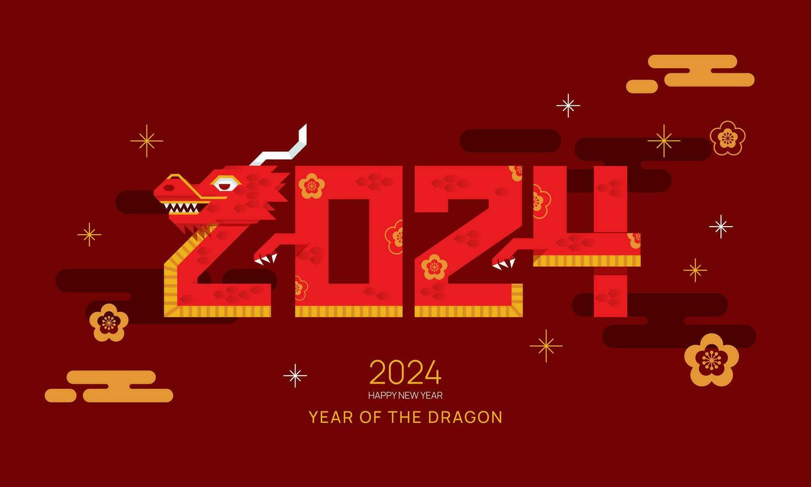 Chinese New Year 2024, Year of the Dragon. Lunar New Year background, banner, Geometric style. vector