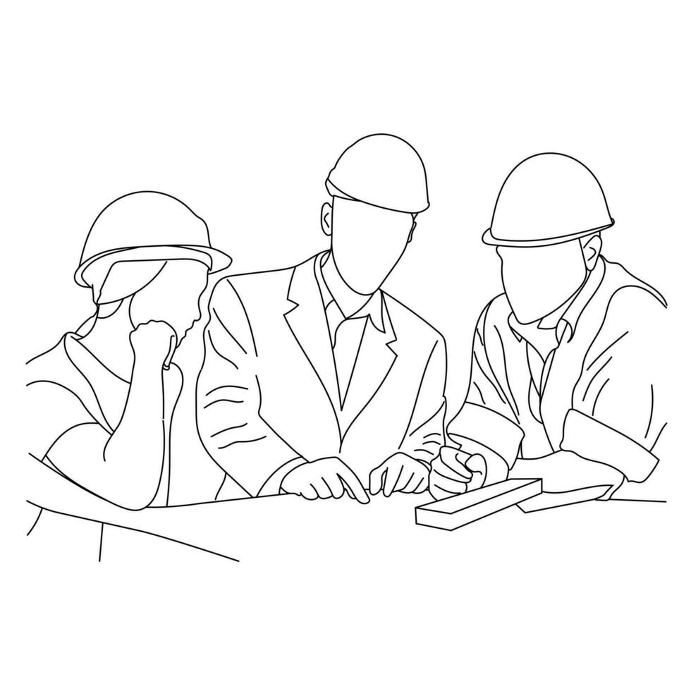 Line art of discuss about construction project vector