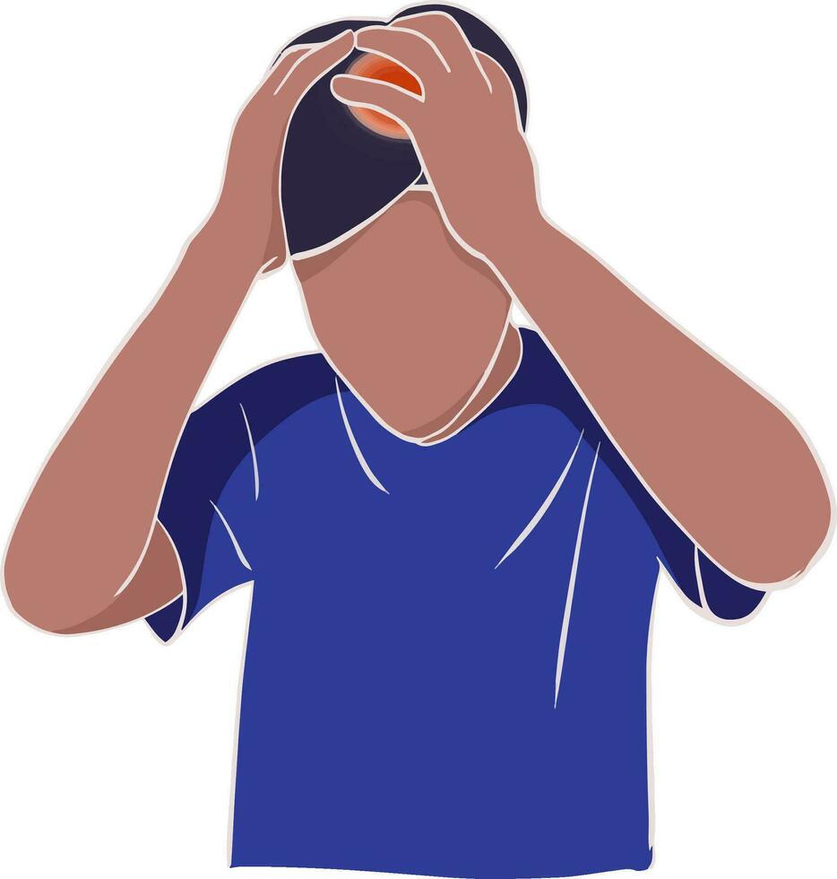cartoon drawing of a Man Battling a Severe Headache.vector illustration vector