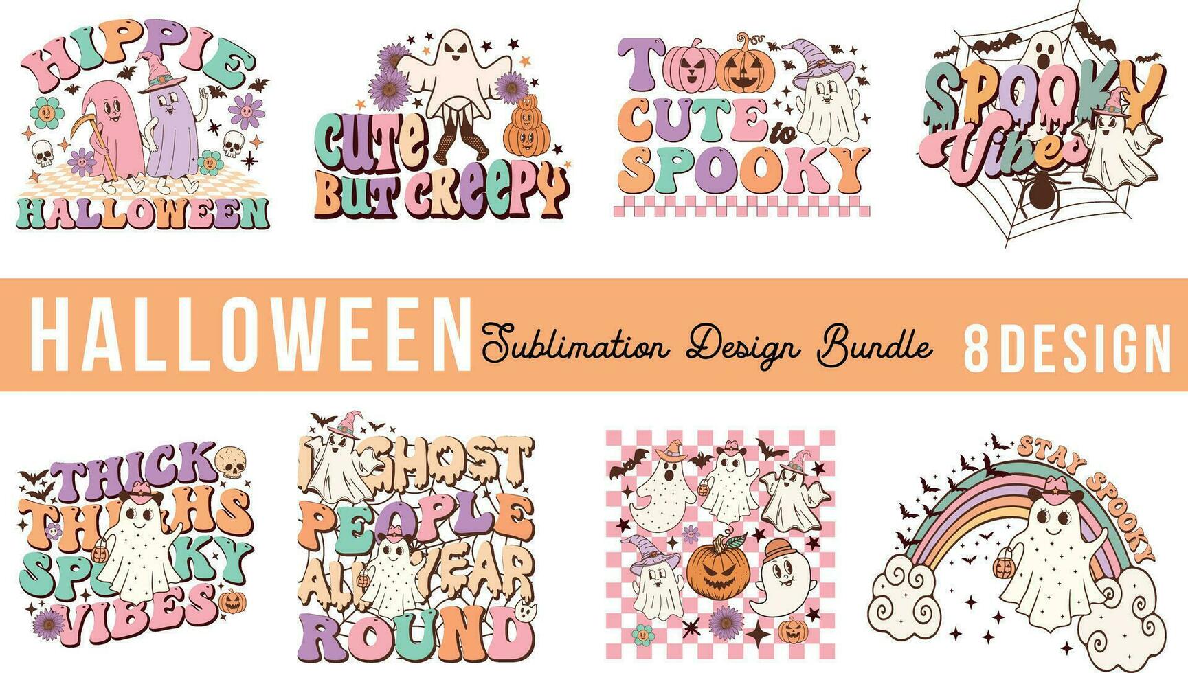 Retro Halloween Sublimation Design Bundle vector