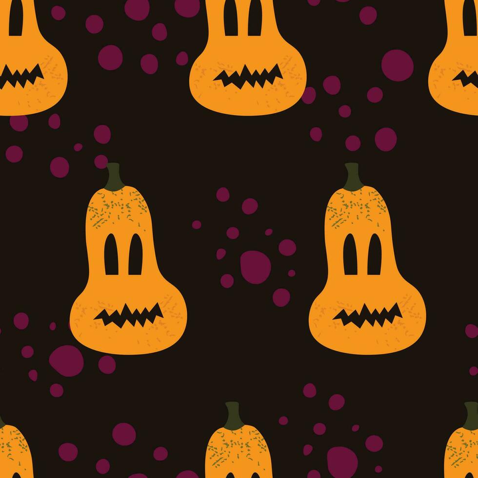 Halloween vector seamless pattern with carved pumpkins on a dark background