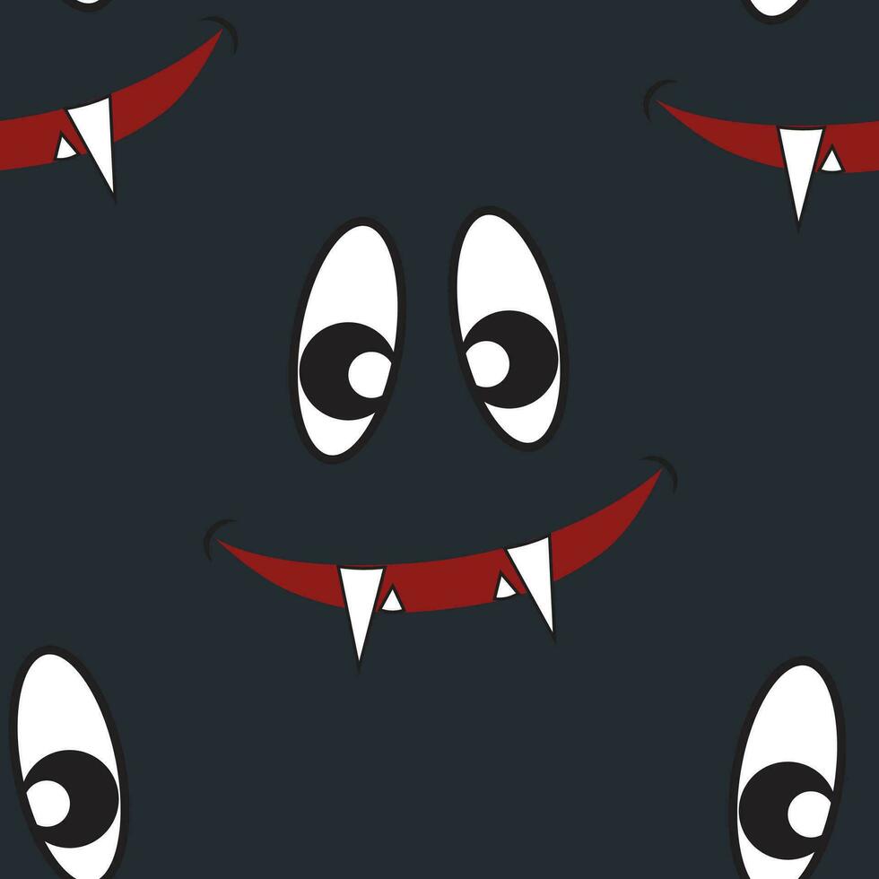 Halloween vector seamless pattern with fangs and eyes